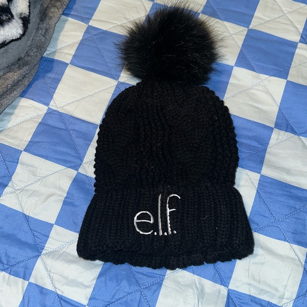 Black ELF beanie with Pom